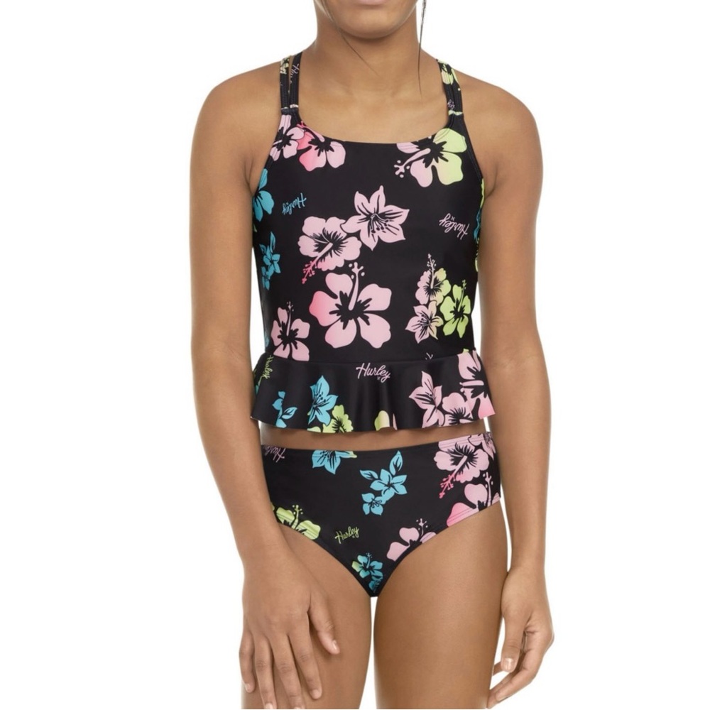 Hurley Youth Girls Two Piece Tankini Swimsuit swimwear size large 9/10